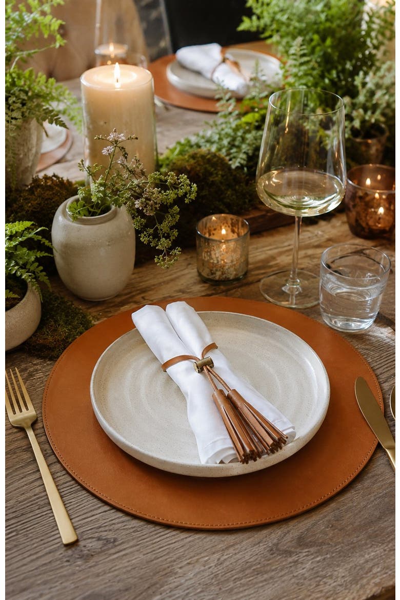 Nelson Leather Circular Placemat, Alternate, color, Tan