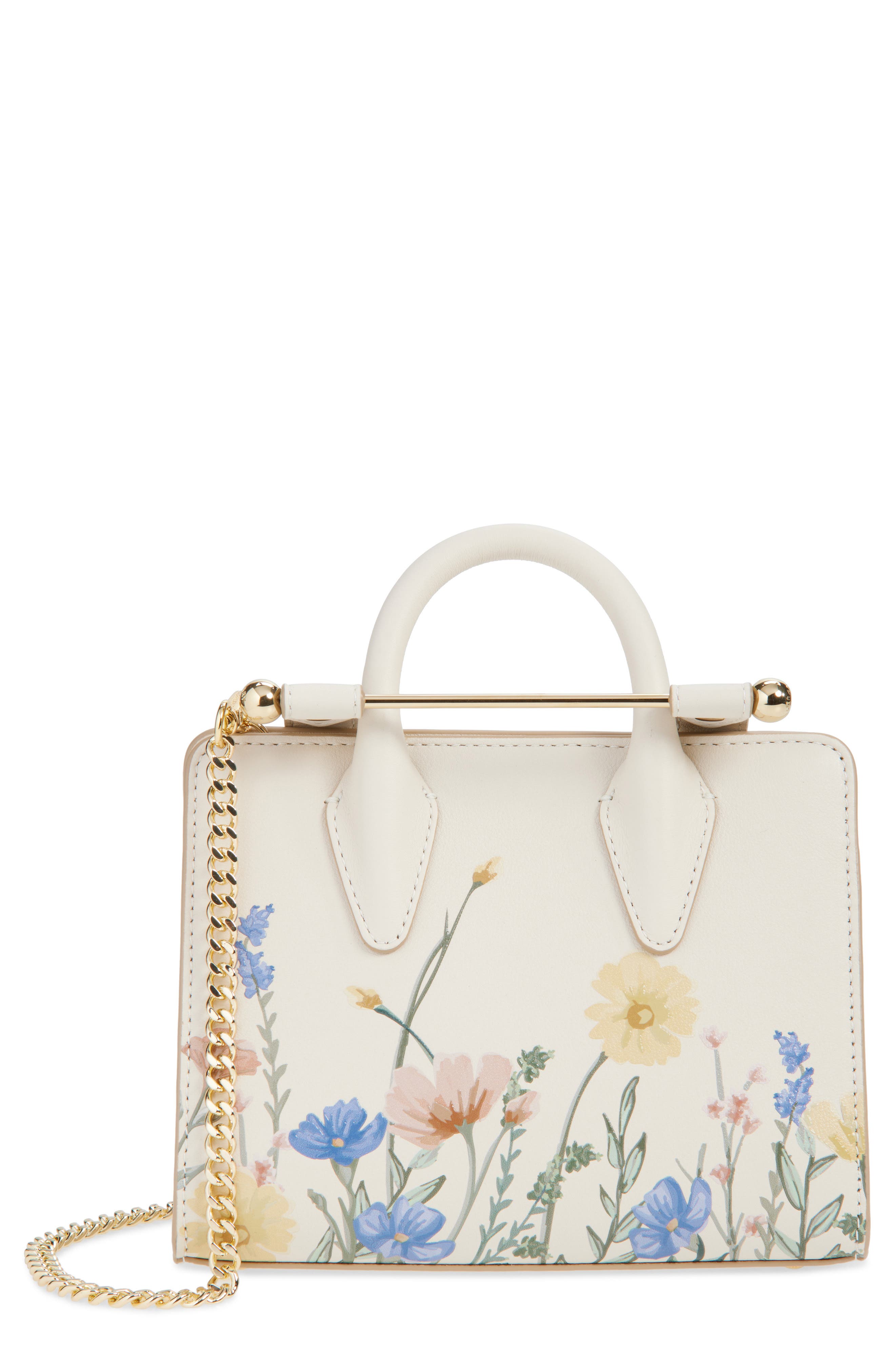 Strathberry Nano Floral Print Leather Tote, Main, color, White