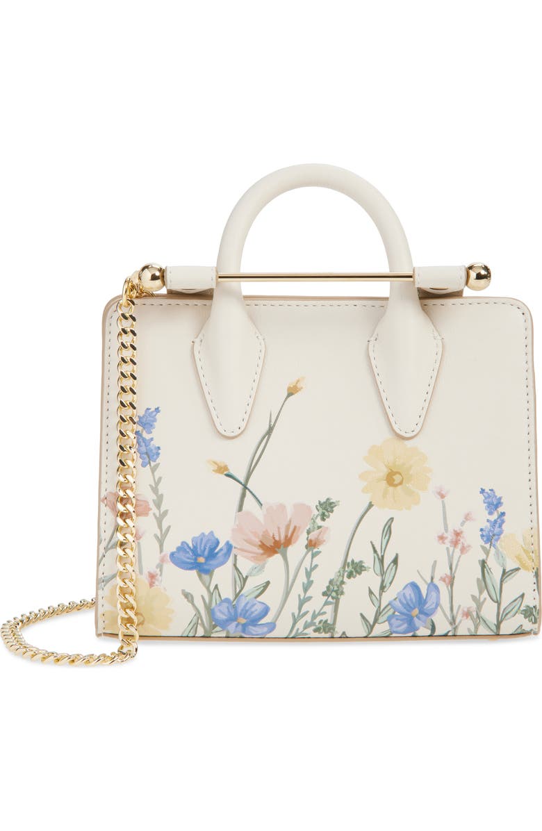 Strathberry Nano Floral Print Leather Tote, Main, color, White