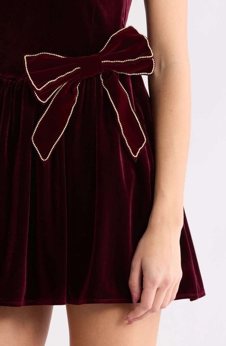 All in Favor Velvet Fit & Flare Dress, Alternate, color, Burgundy
