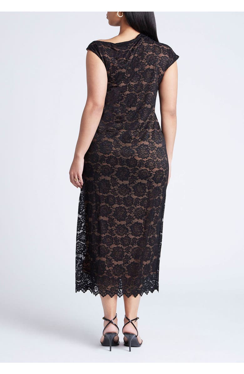 ELOQUII Lace Fitted Midi Dress, Alternate, color, Black Onyx