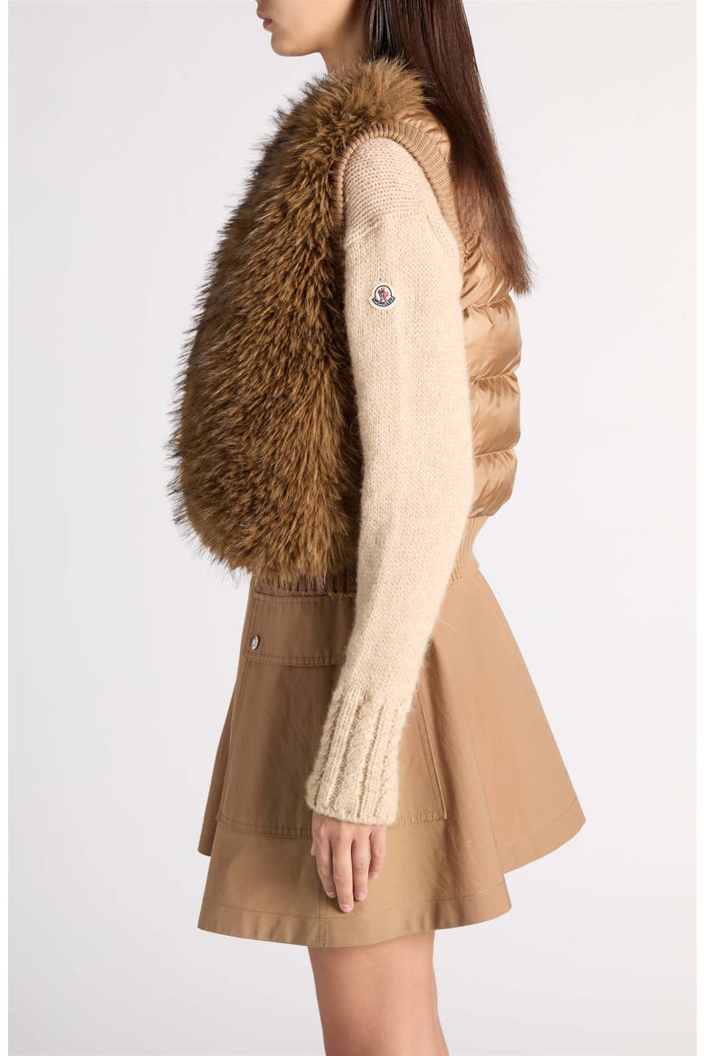 Faux Fur Trim Quilted Vest, Alternate, color, BEIGE