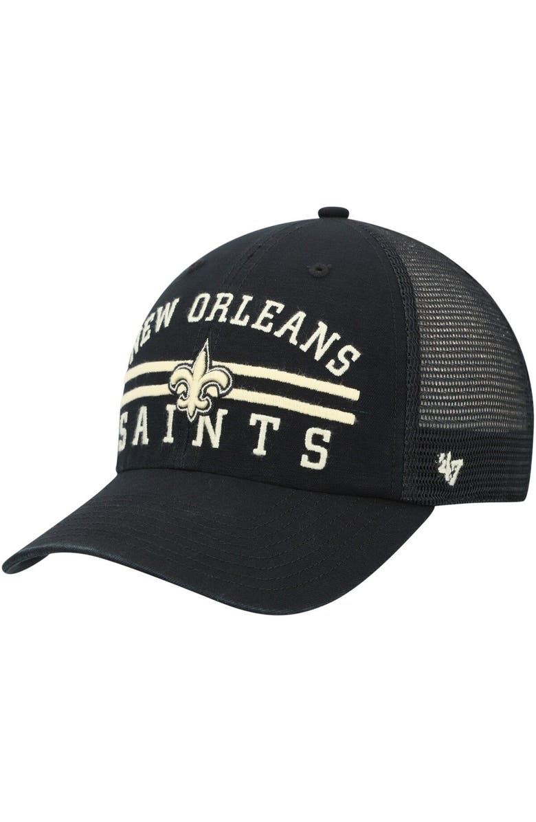 '47 Men's '47 Black New Orleans Saints Highpoint Trucker Clean Up Snapback Hat, Main, color, 
