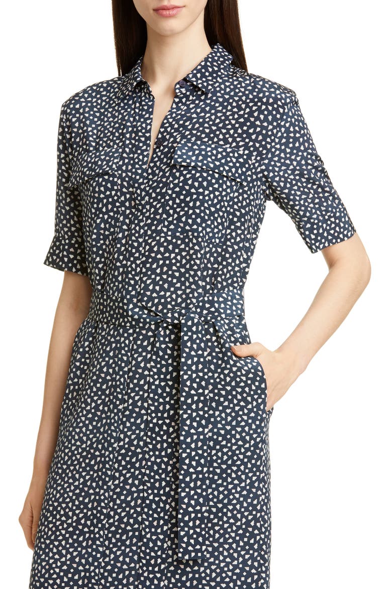 Doha Short Sleeve Silk Shirtdress, Alternate, color, DUNGAREE BLUE MULTI