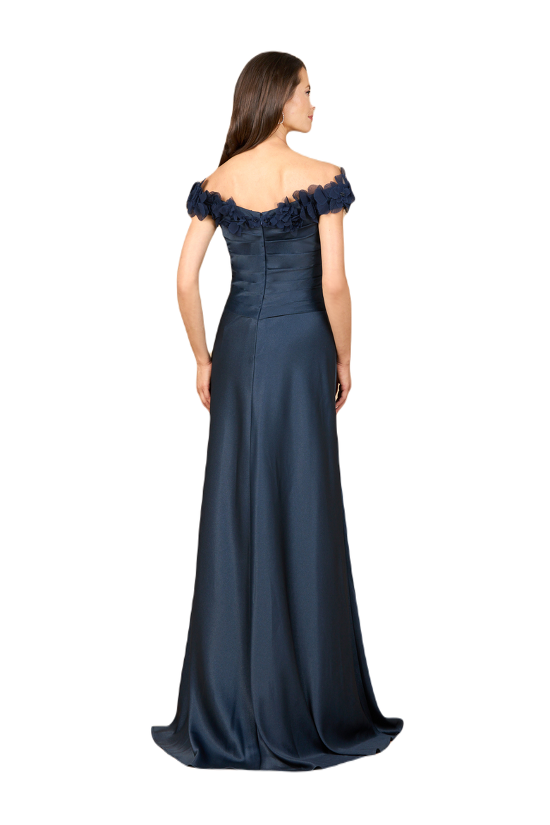Off Shoulder Satin Gown, Alternate, color, Navy