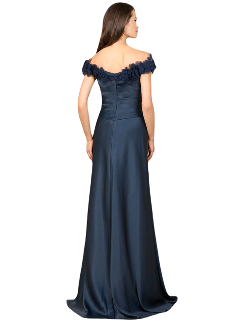 Lara New York Off Shoulder Satin Gown In Navy