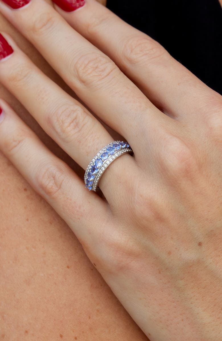 SAVVY CIE JEWELS Rhodium Plated Sterling Silver Tanzanite & White Zircon Band Ring, Alternate, color, Silver/ Blue