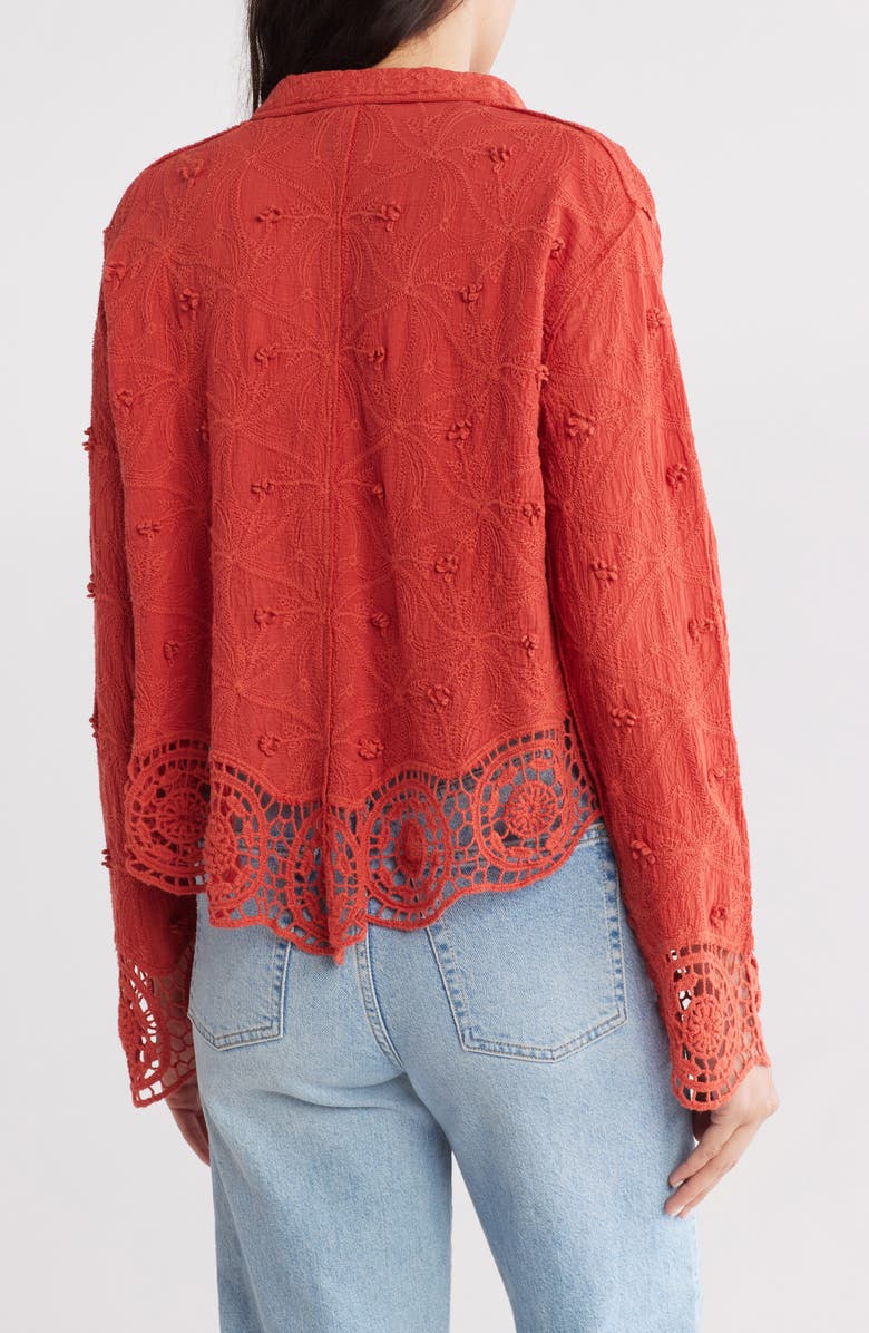 Forgotten Grace Floral Lace Trim Long Sleeve Button-Up Shirt, Alternate, color, Rust