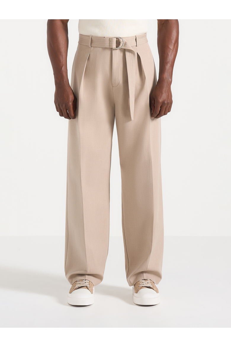 Loic Wide Leg Tailored Trousers With Belt, Main, color, Taupe