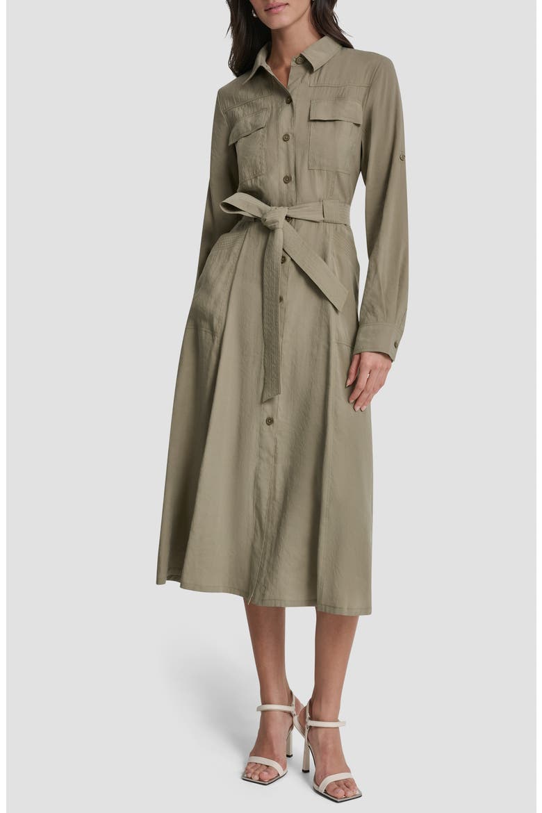 Fuji Long Sleeve Cargo Shirtdress, Main, color, LIGHT FATIGUE