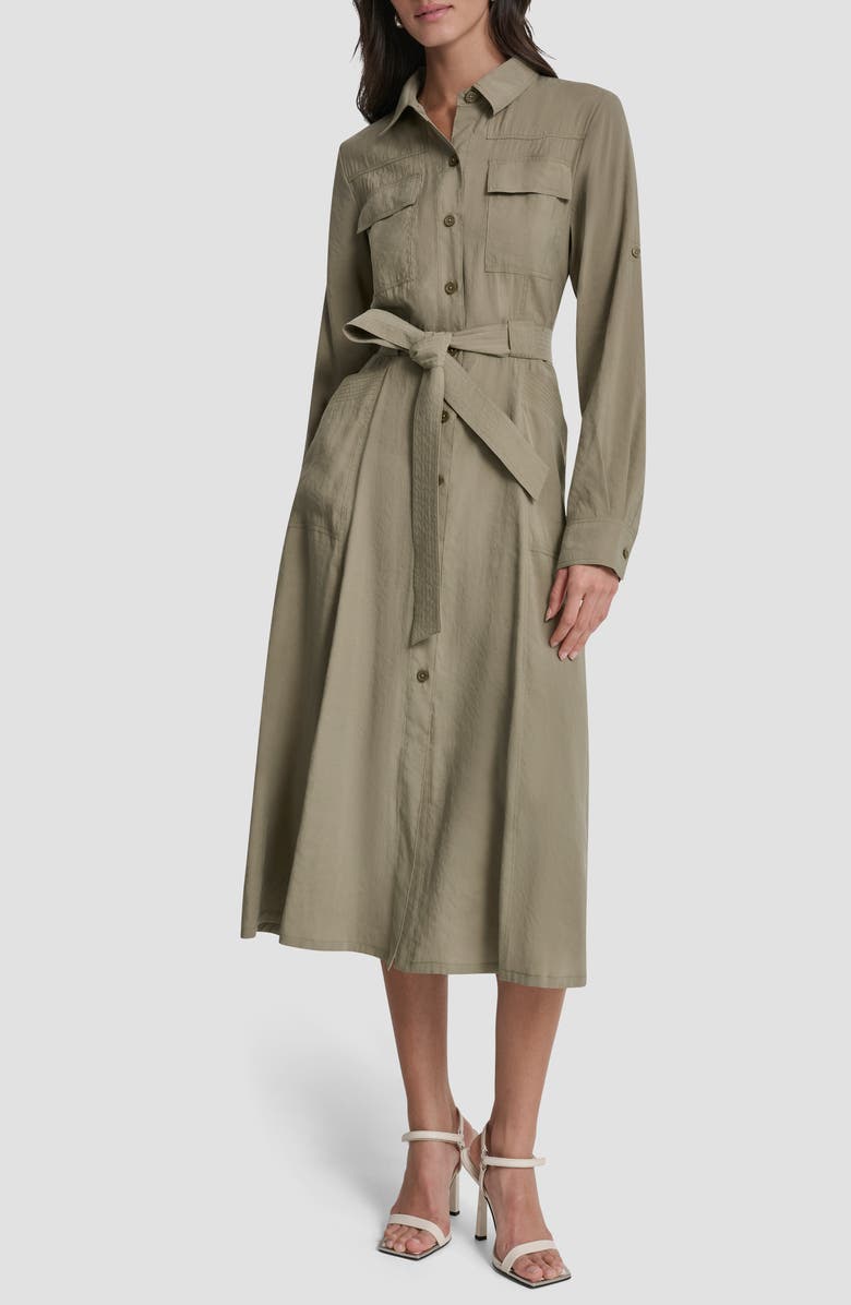 DKNY Fuji Long Sleeve Cargo Shirtdress, Main, color, Light Fatigue