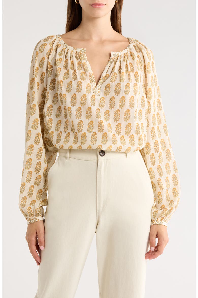 Olvera Print Cotton Split Neck Top, Main, color, BONE MULTI