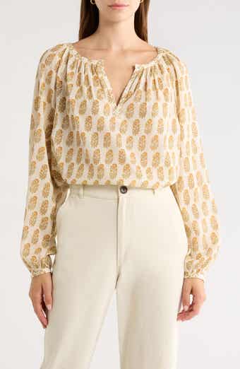 Olvera Print Cotton Split Neck Top