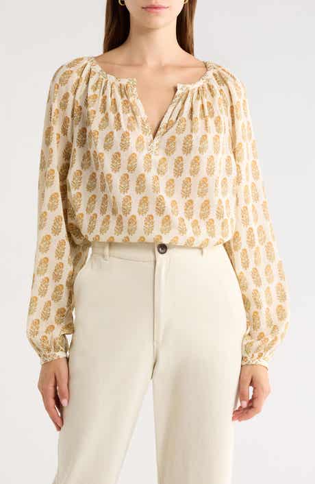 Olvera Print Cotton Split Neck Top