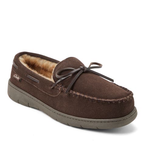 Genuine Cow Suede Moccasin With Leather Lacing And Tipped Faux Fur Slippers