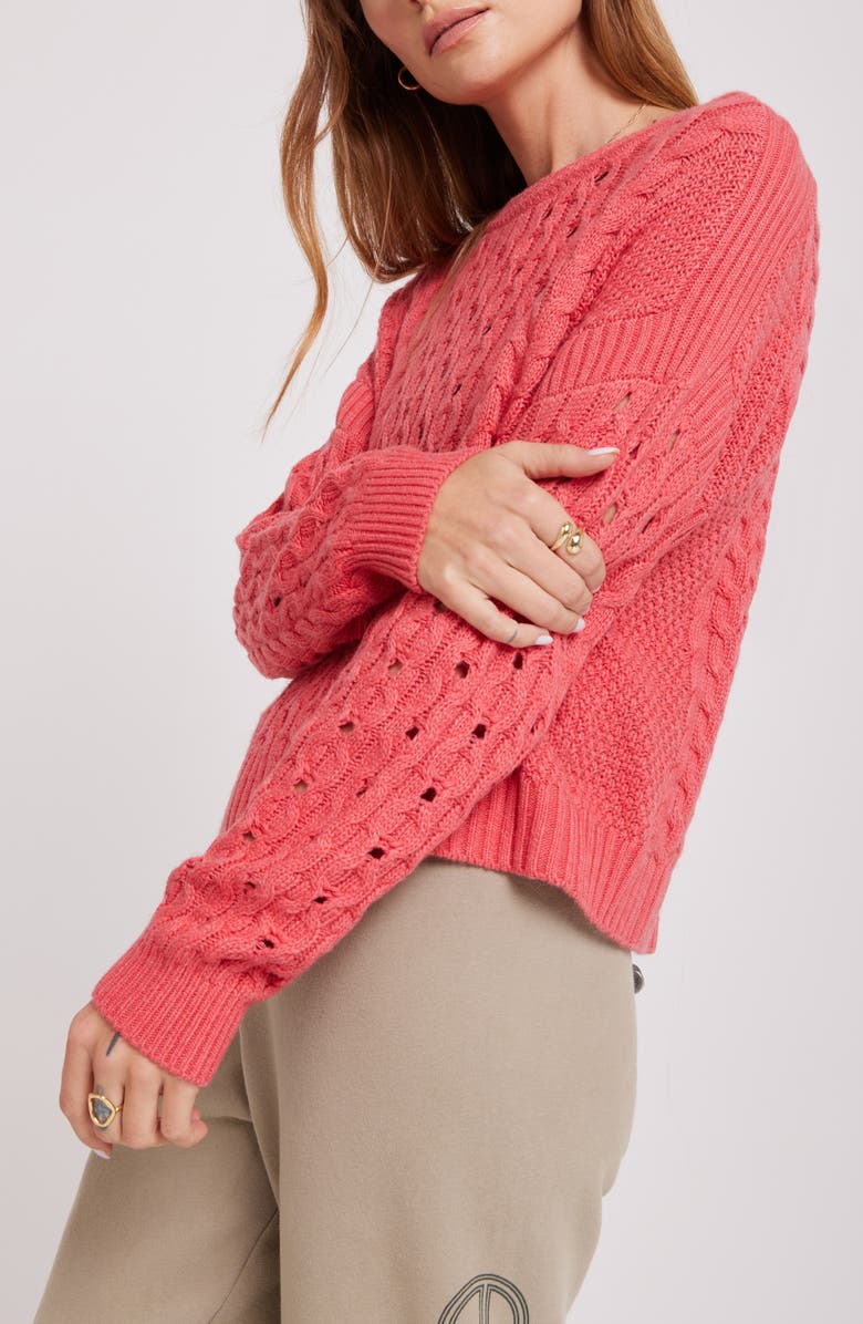 Spiritual Gangster Gemma Cable Knit Sweater, Alternate, color, Coral