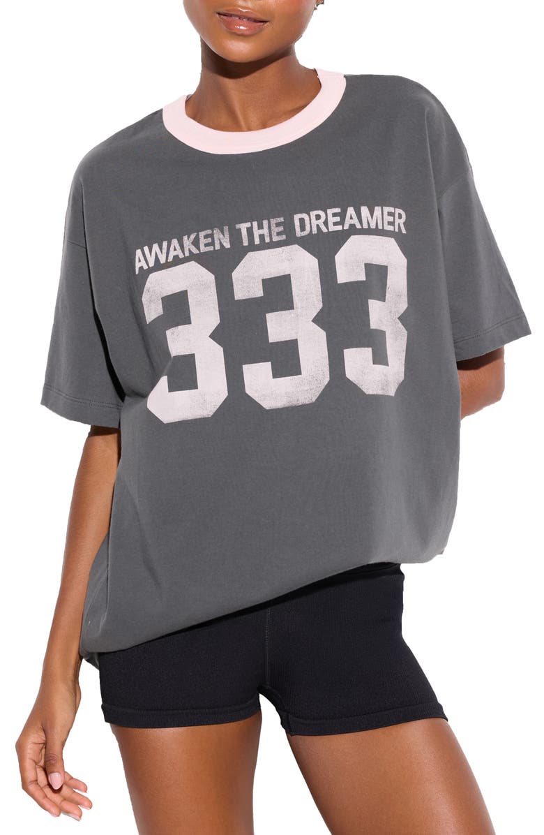 Spiritual Gangster 333 Boyfriend Ringer Graphic T-Shirt, Main, color, Ash