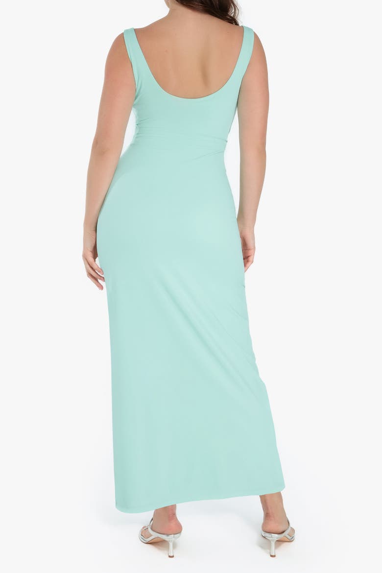 Elegant Boatneck Draped Snatched Sculpting Maxi Shapewear Dress, Alternate, color, Teal