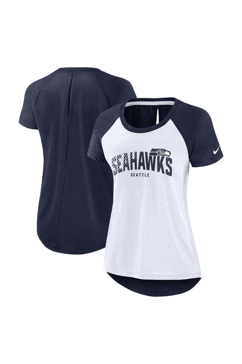 Women's Nike White/Heather Scarlet Seattle Seahawks Back Slit Lightweight Fashion T-Shirt, Main, color, White