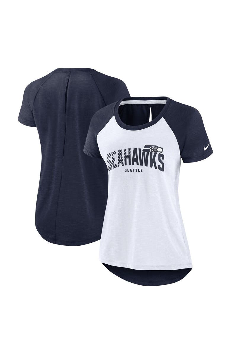 Nike Women's Nike White/Heather Scarlet Seattle Seahawks Back Slit Lightweight Fashion T-Shirt, Main, color, White