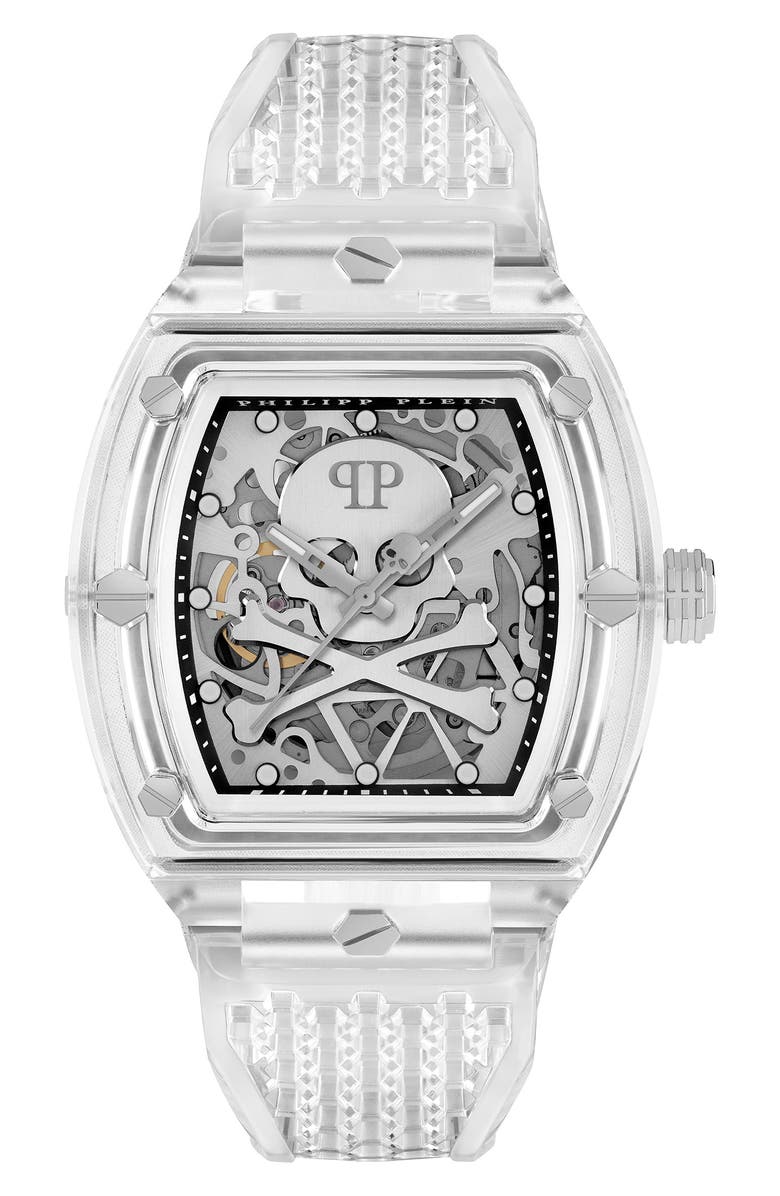 PHILIPP PLEIN The $keleton Silicone Strap Watch, 38mm, Main, color, Transparent Bio Nylon