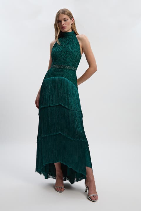 Beaded Halter Neck Woven Maxi Dress