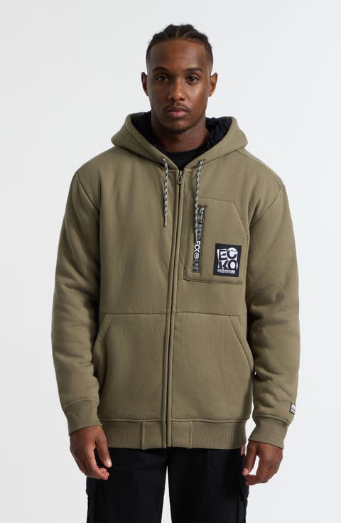 Printed Zip Faux Shearling Hoodie