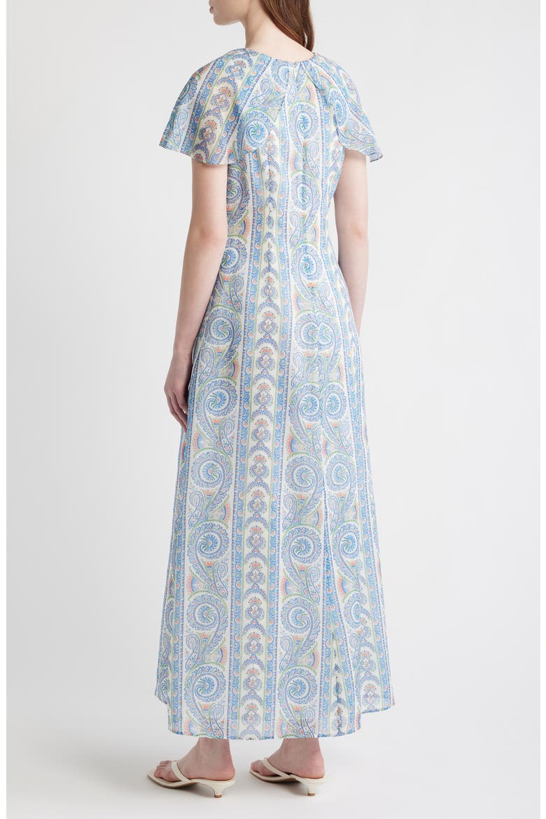 Davina Capelet Sleeve Cotton & Silk Maxi Dress, Alternate, color, CORSICA PAISLEY BLUE