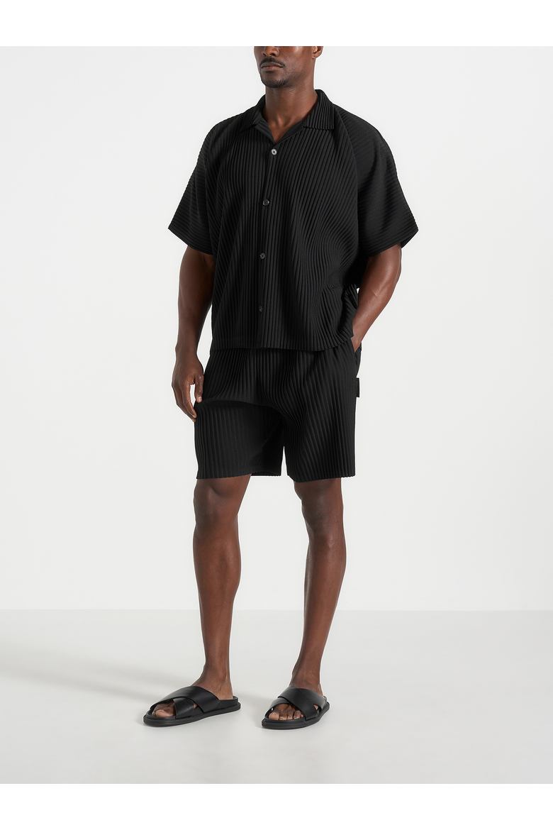 Justin Pleated Boxy Shirt, Alternate, color, Black