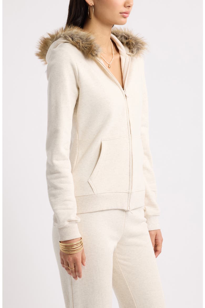 Slim Fit Faux Fur Trim Zip Hoodie, Alternate, color, BEIGE OATMEAL LIGHT HEATHER
