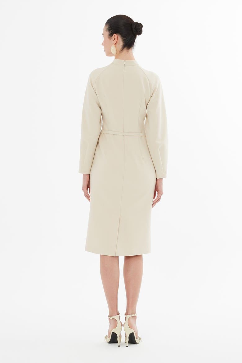 Midi Dress with Bolero Look and Belt, Alternate, color, Beige