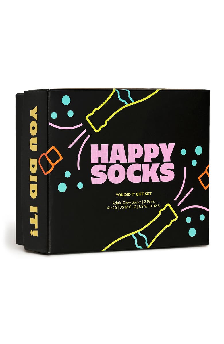 Happy Socks You Did It Assorted 2-Pack Crew Socks, Alternate, color, Black