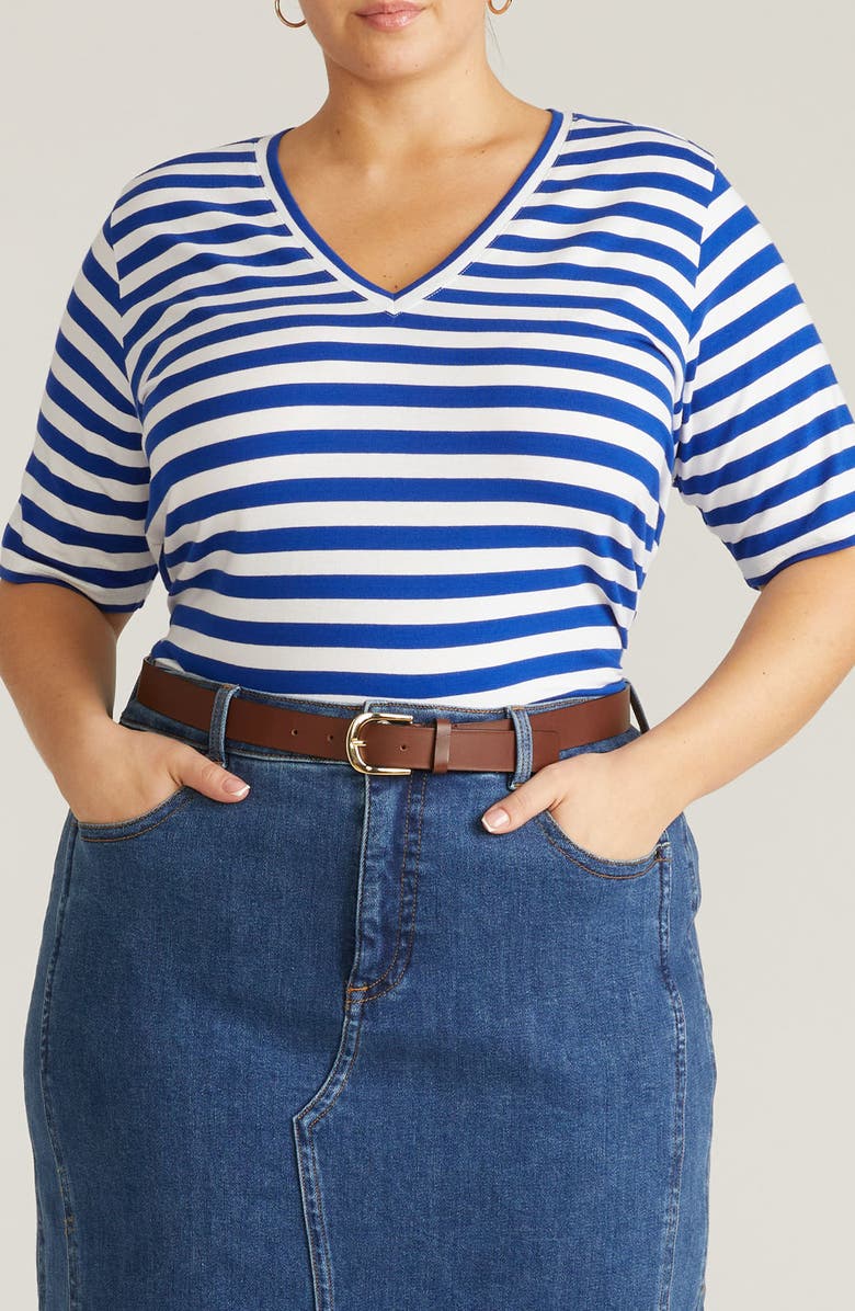 Universal Standard Stripe Cotton Jersey T-Shirt, Main, color, Hammersmith Blue Stripe