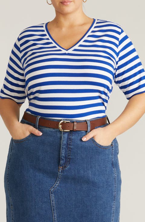 Stripe Cotton Jersey T-Shirt (Regular & Plus)