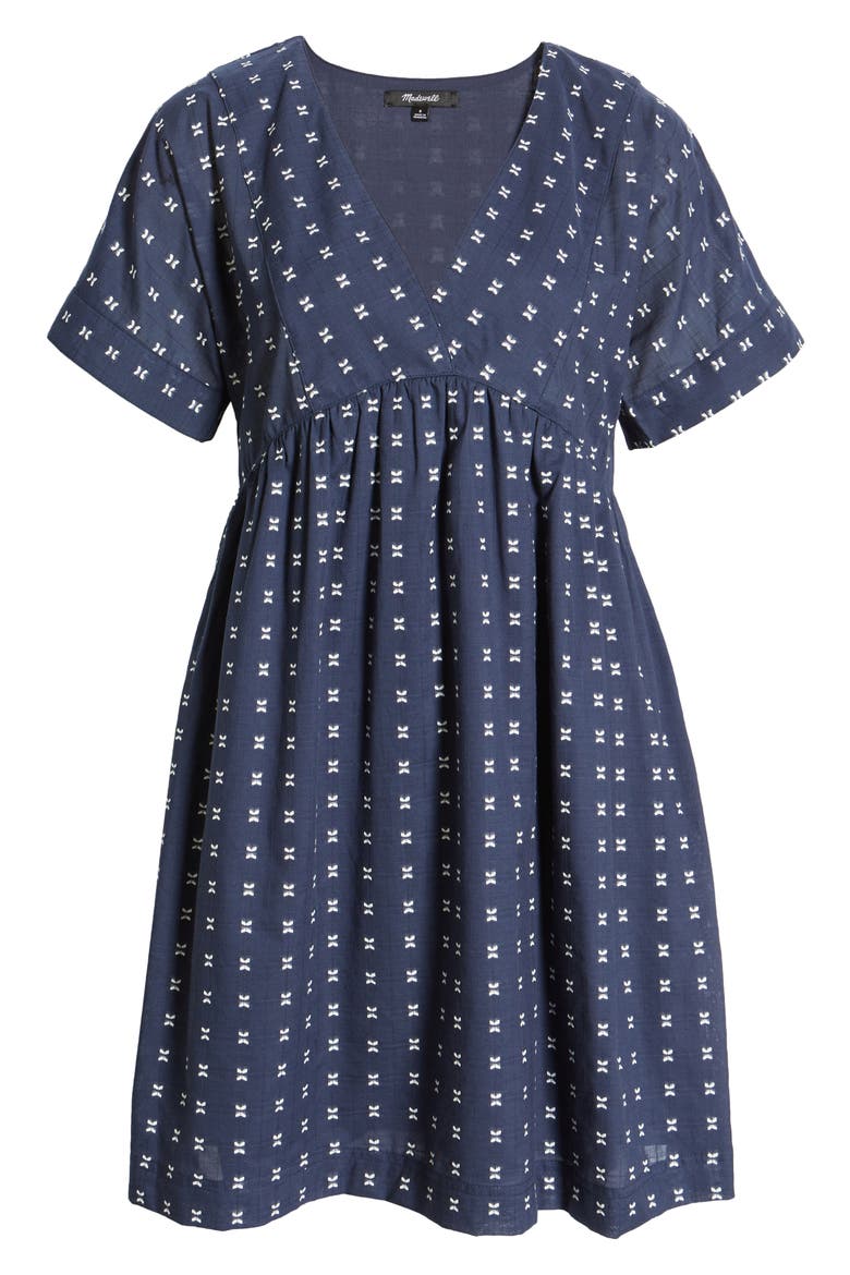 V-Neck Dolman-Sleeve Minidress, Alternate, color, BLUE/ WHITE DOBBY