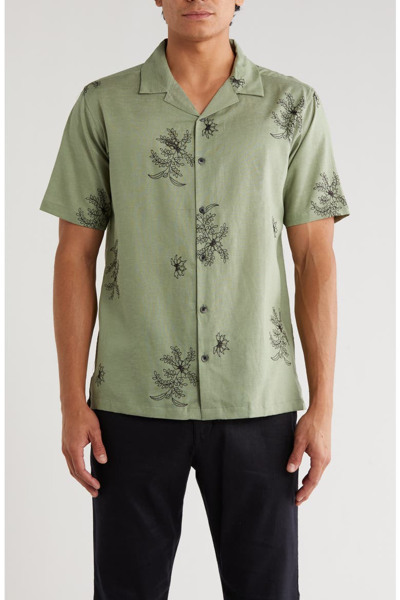 Floral Embroidered Camp Shirt, Main, color, CELEDON