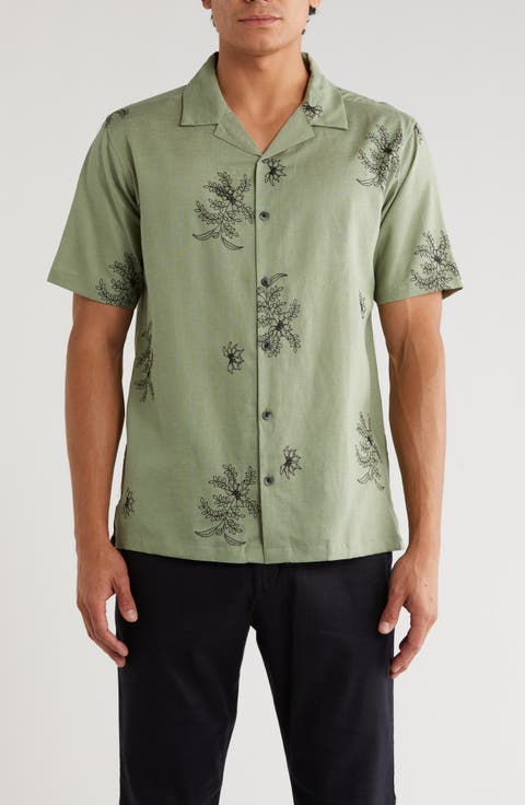 Floral Embroidered Camp Shirt