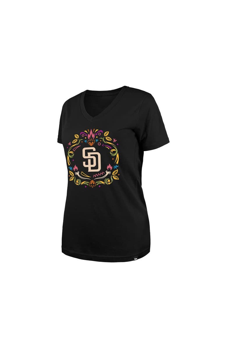 New Era Women's New Era Black San Diego Padres Día de los Muertos V-Neck T-Shirt, Alternate, color, 