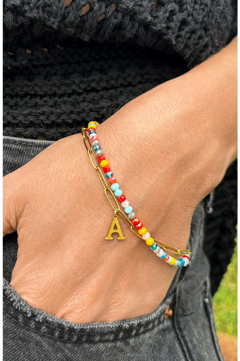 Initial Water Resistant Layered Bracelet, Alternate, color, MULTI-A