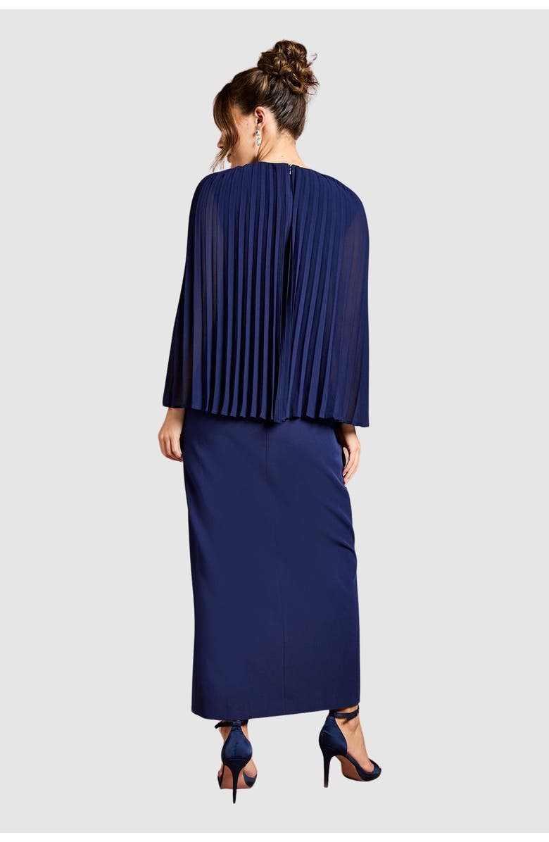 Coast Pleated Cape Detail Crepe Pencil Dress, Alternate, color, Navy