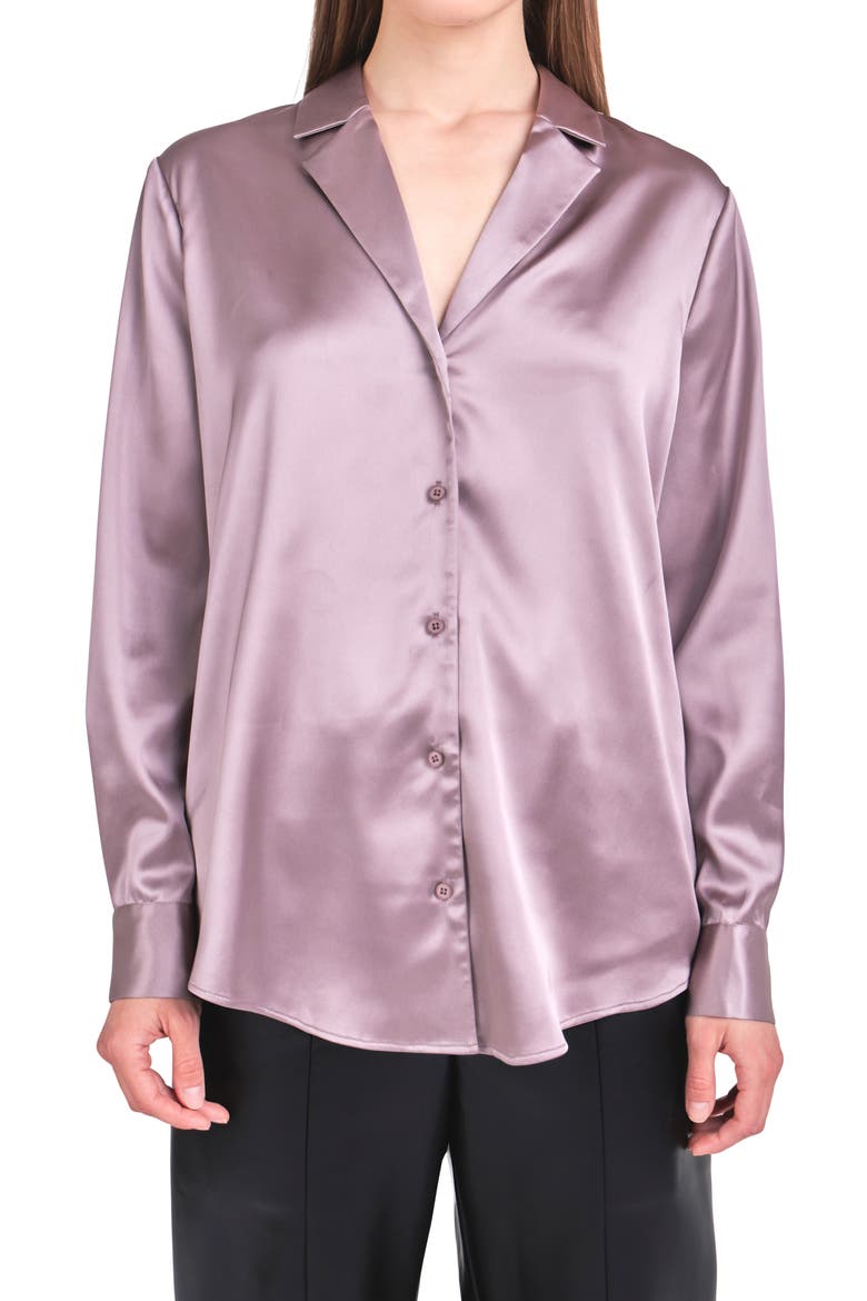 Satin Button-Up Blouse, Alternate, color, TAUPE