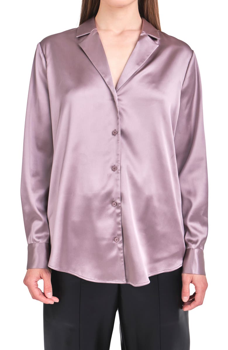 Rose Pin Satin Button Up Shirt Pant Set