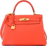 Pre-Owned Hermes Kelly Handbag Orange Togo with Gold Hardware 28
