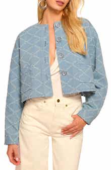 Geo Jacquard Faux Pearl Embellished Jacket