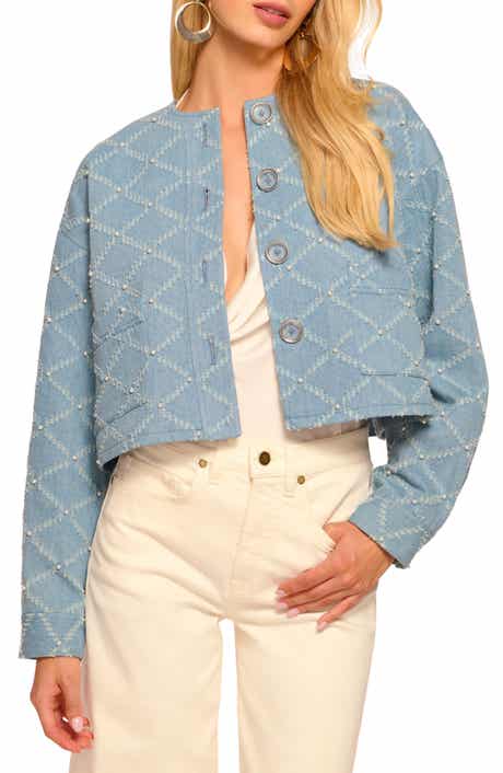 Geo Jacquard Faux Pearl Embellished Jacket