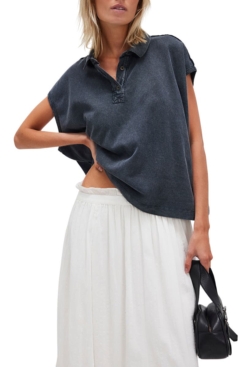 Free People Keep On Polo Top, Main, color, Washed Black