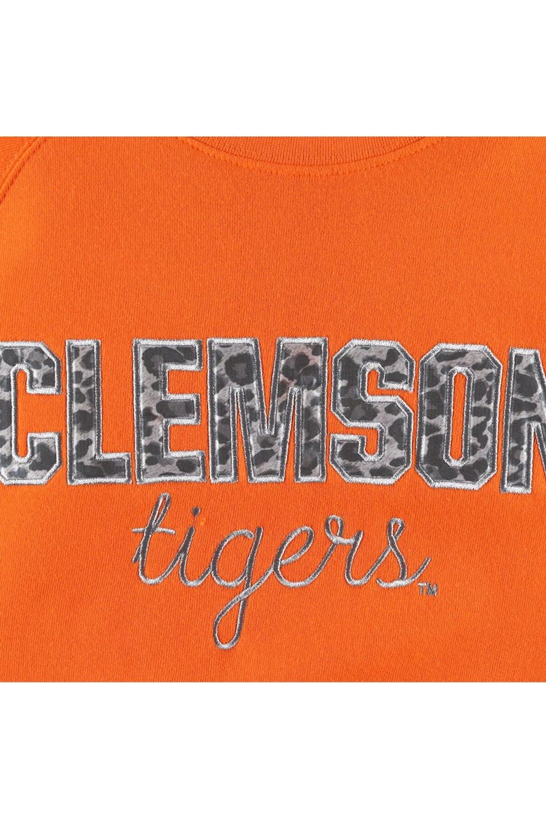Women's Pressbox Orange Clemson Tigers Steamboat Animal Print Raglan Pullover Sweatshirt, Alternate, color, Orange
