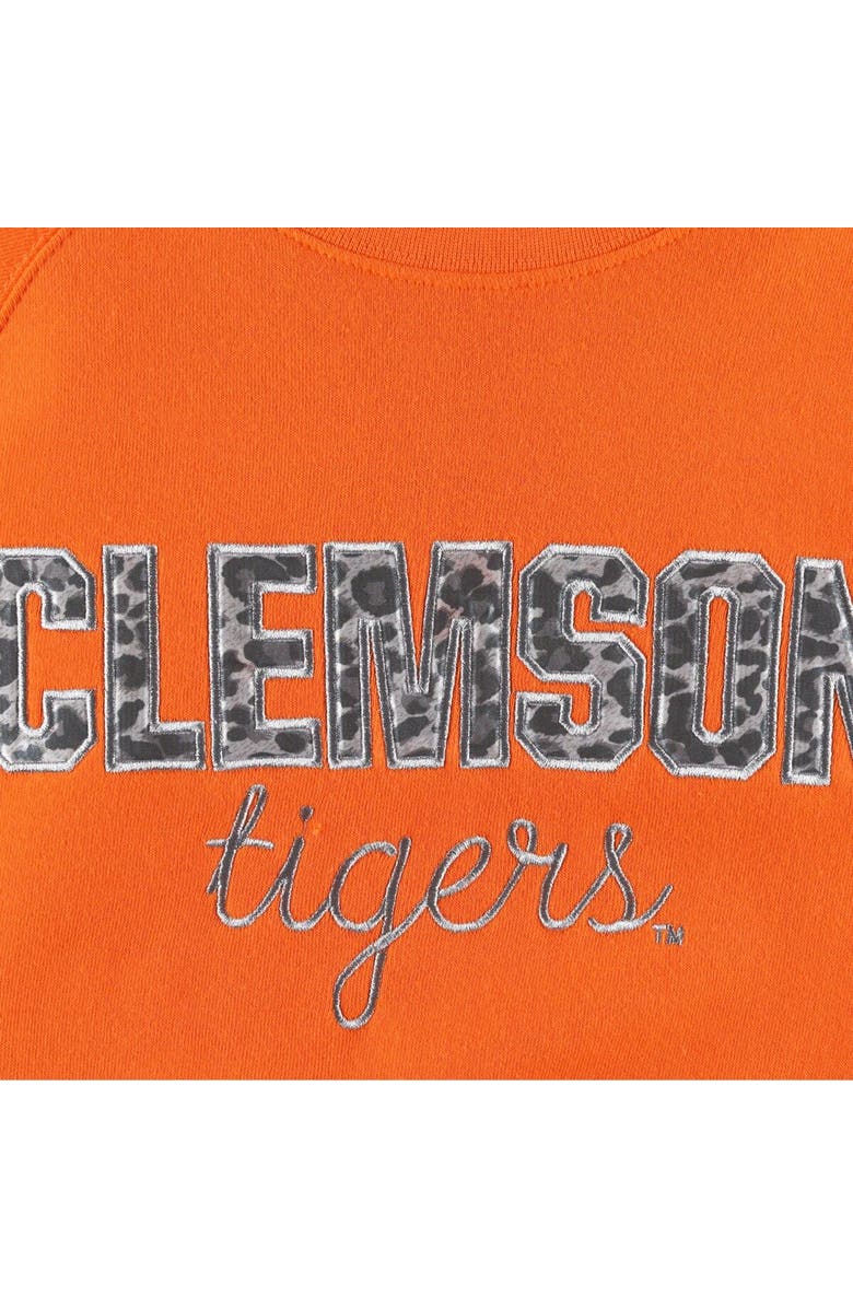 PRESSBOX Women's Pressbox Orange Clemson Tigers Steamboat Animal Print Raglan Pullover Sweatshirt, Alternate, color, 