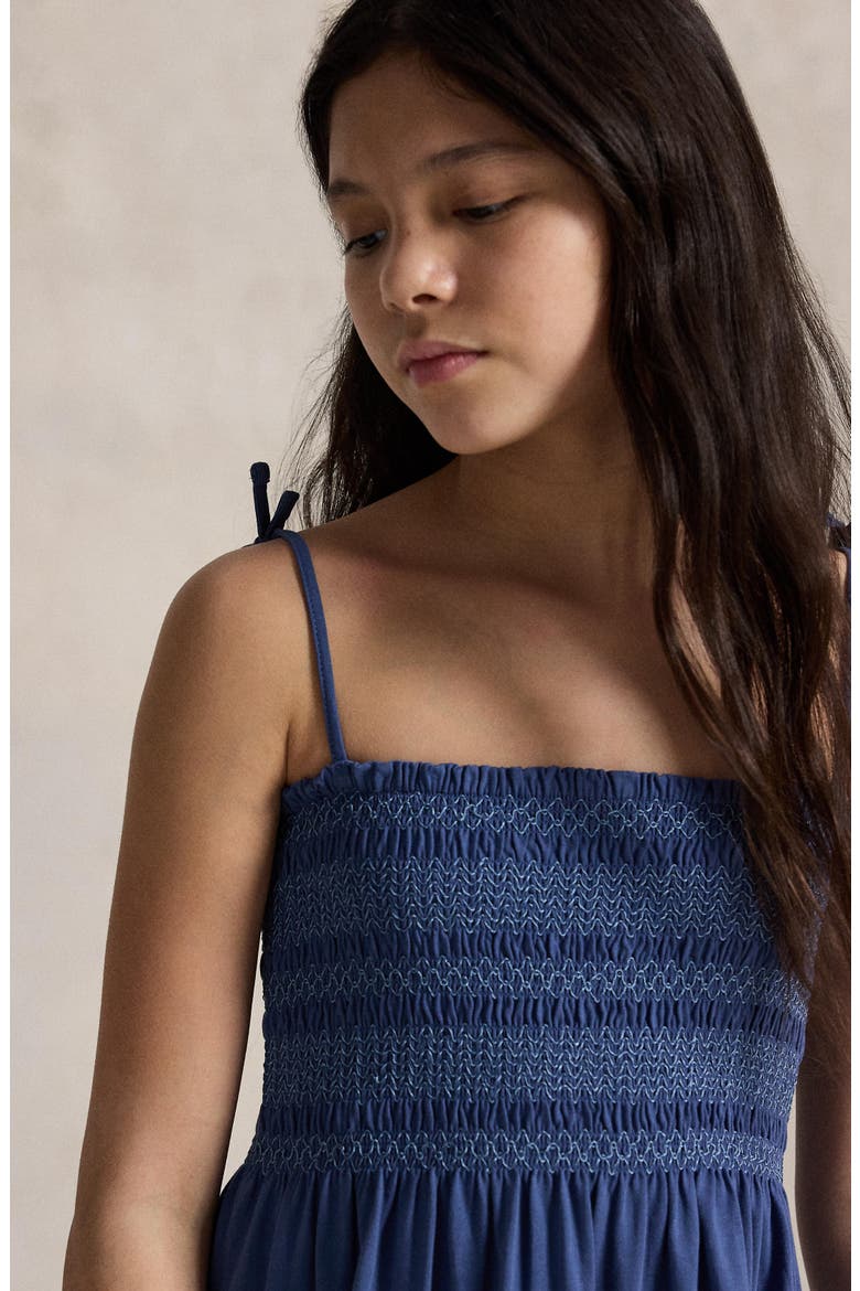 Kids' Smocked Bodice Tiered Cotton Jersey Sundress, Alternate, color, EARTH BLUE