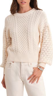 525 America Piper Mixed Stitch Balloon Sleeve Cotton Crewneck Sweater